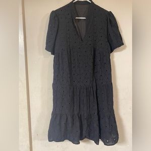 Black Eyelet Dress Tiered Dress, Black